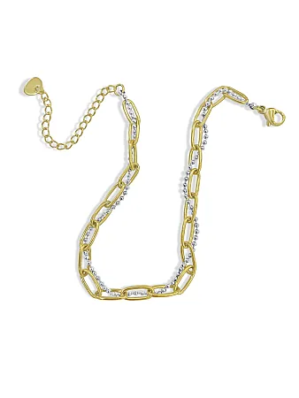 Βραχιόλι, γυναικείο, από ανοξείδωτο ατσάλι, διπλό, καδενωτό, 42 εκατοστά μήκος συν αλυσίδα επέκτασης 5 εκατοστά, με δίχρωμη επιμετάλλωση, κίτρινο επιχρύσωμα με λευκό χρώμα ατσαλιού,silverline, 0330448901